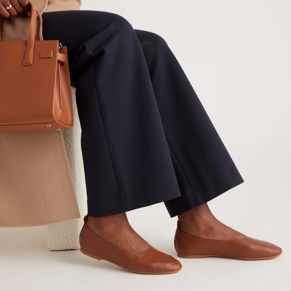Quince Brown Leather Pointed Ballet Flats